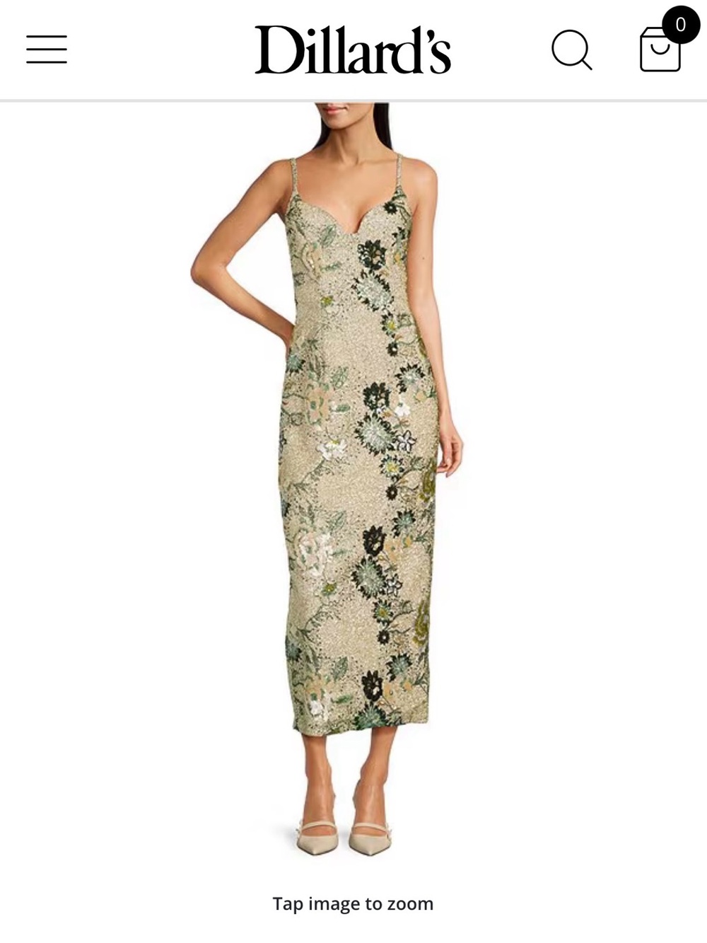 ANTONIO MELANI Beige and Green Floral Slip Midi Dress